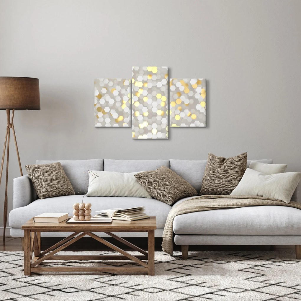 Kép - Arany és fehér hatszögek (90x60 cm)