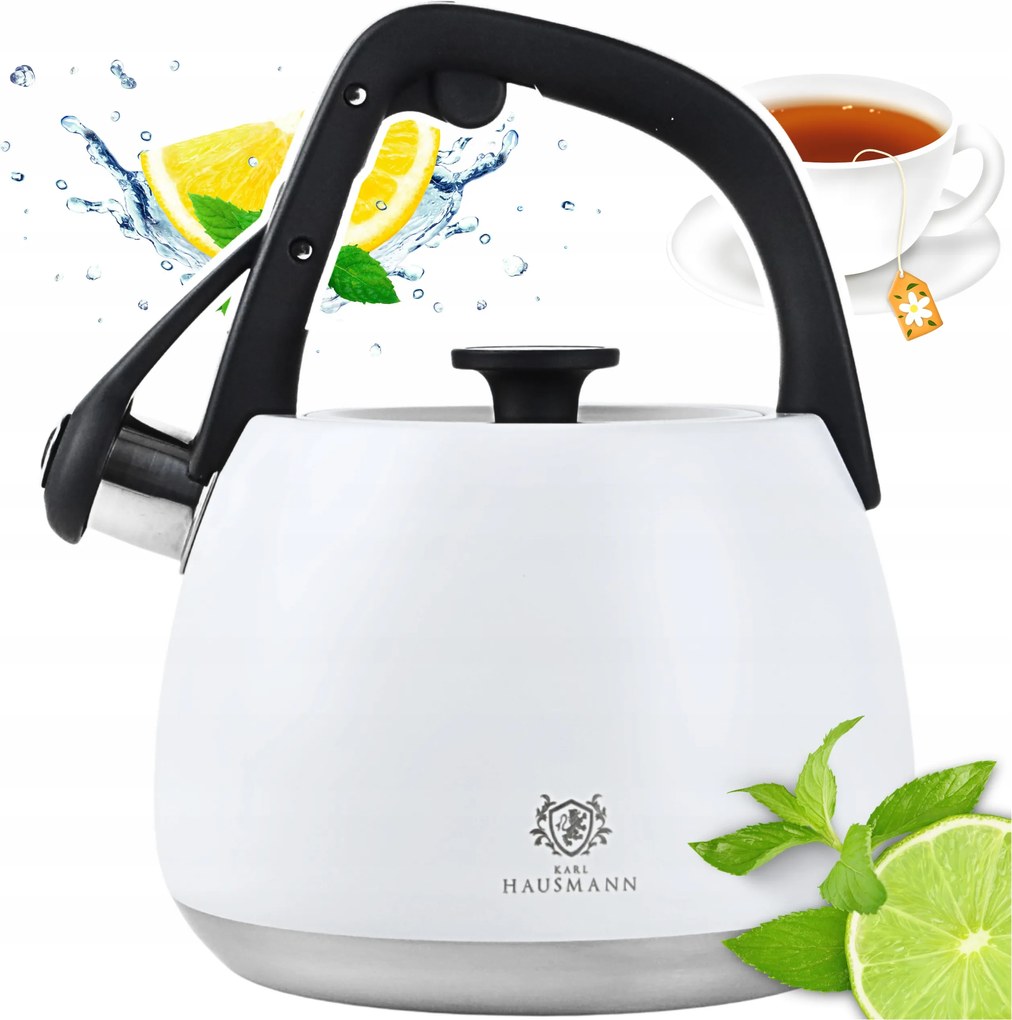 Gáz Vízforraló 2,2L Vízforraló Síppal Fedéllel Acél Indukciós Fehér Inox