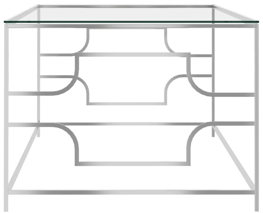 Ezüstszínű üveg és rozsdamentes acél dohányzóasztal 120x60x45cm