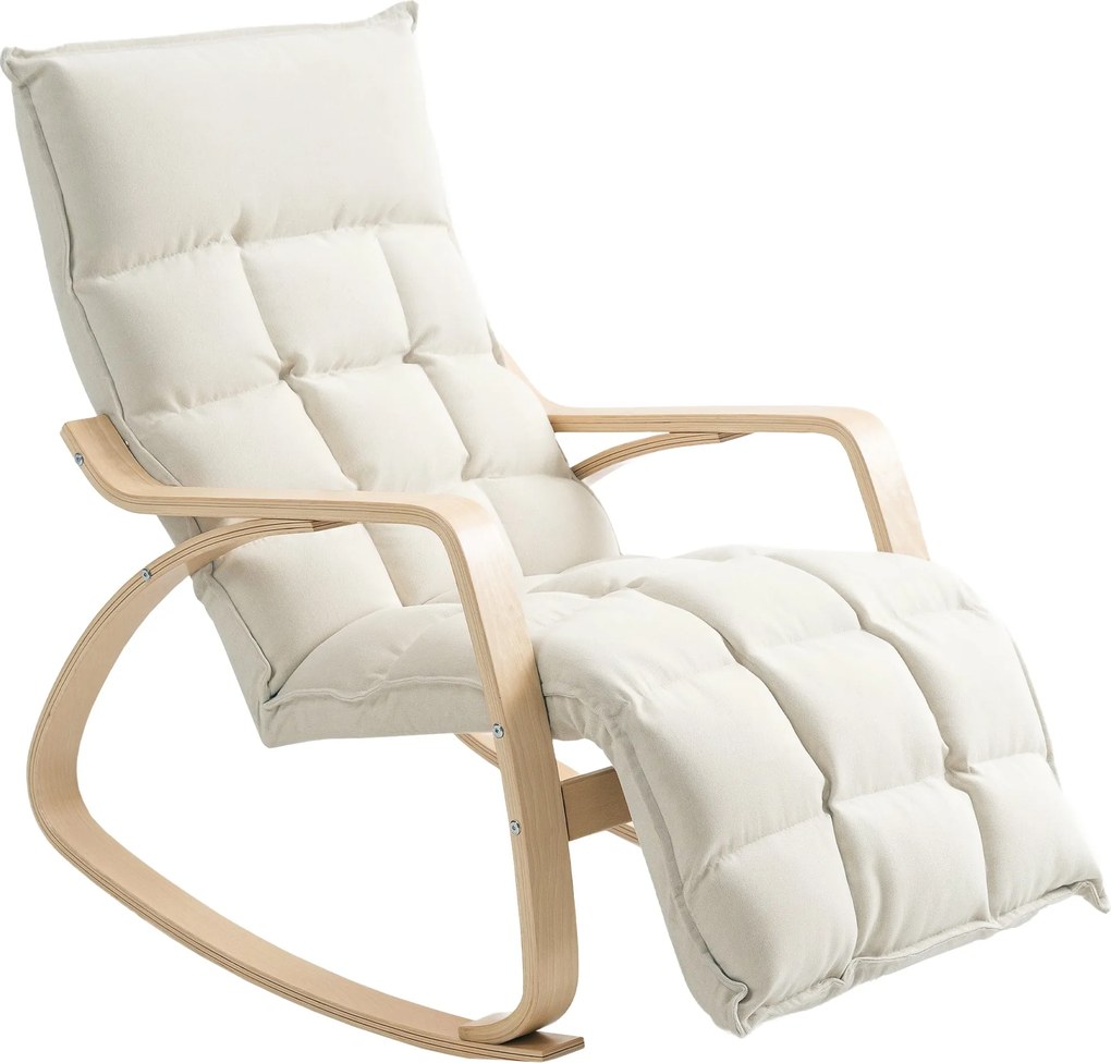 HOMCOM Ringató Szék Hátlappal és Állítható Lábpihentetővel, Kárpitozott Relaxáló Szék Vászonhatású Bevonattal, Ringató Karosszék, Olvasószék Nappaliba