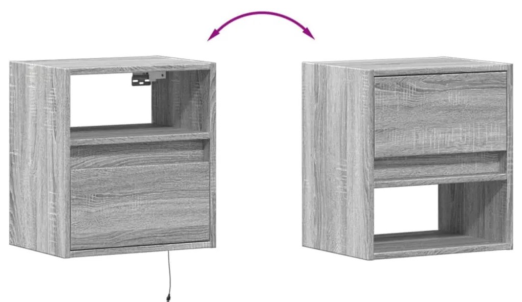 szürke sonoma színű fali TV-szekrény LED-del 41 x 31 x 45 cm