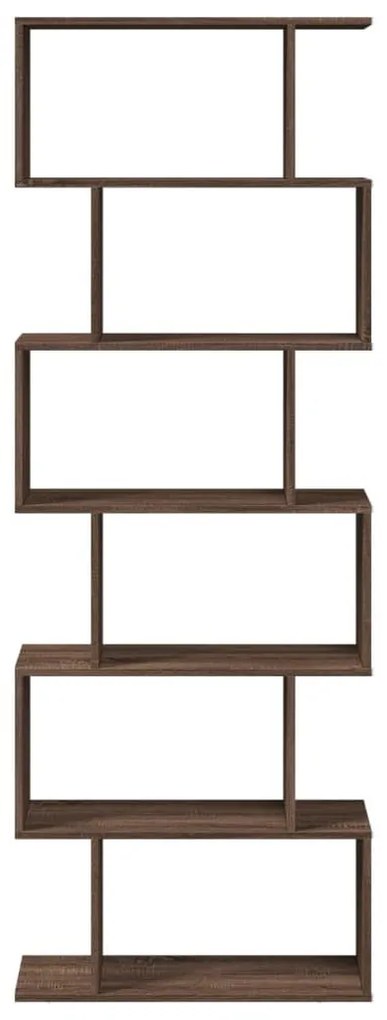6 szintes barna tölgy fa elválasztó könyvespolc 70x24x193 cm
