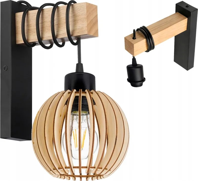 Fali lámpa fa Led túlnyúlás kábel lámpabúra 1xE27 Loft Fekete