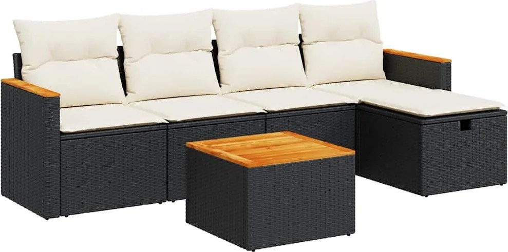 vidaXL 6 részes fekete polyrattan kerti ülőgarnitúra párnákkal