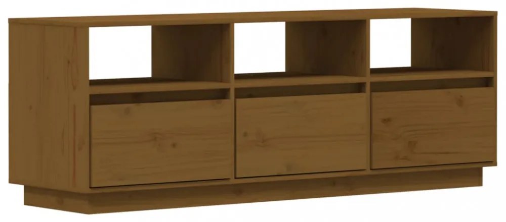 mézbarna tömör fenyőfa TV-szekrény 140x37x50 cm