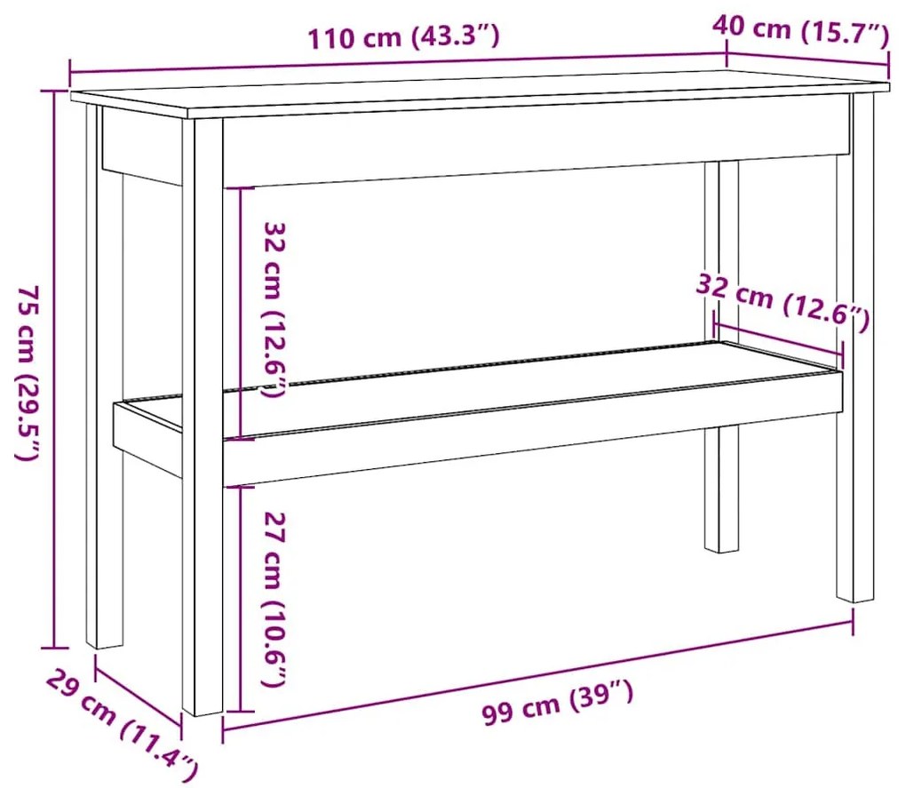 Konzolasztal Viaszbarna 110 x 40 x 75 cm Tömör fenyőfa