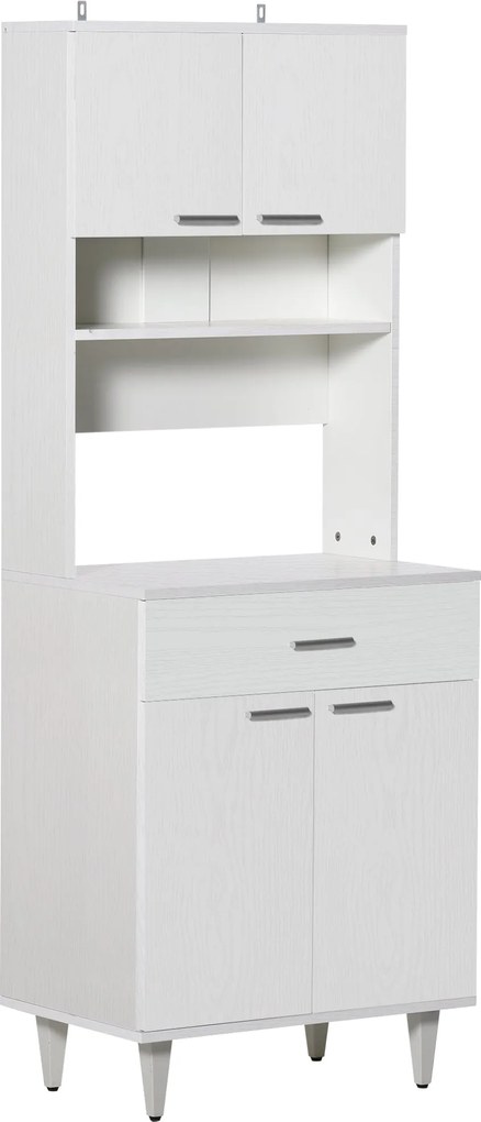 HOMCOM Magas Konyhai Konyhaszekrény, Klasszikus Fehér Fa Konyhaszekrény 2 Szekrénnyel és 1 Polccal, Fehér, 60x40x160cm | Aosom