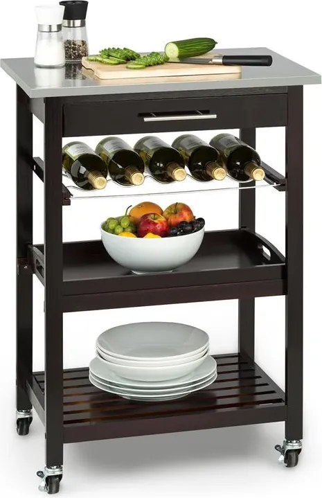 Klarstein Vermont, tálalókocsi, konyhai kocsi, 5 szintes, fa, rozsdamentes acél, mozgatható, mobil