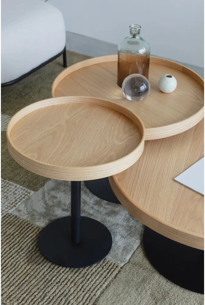 Kerek tárolóasztal tölgyfa dekoros asztallappal ø 40 cm Yuri S – White Label