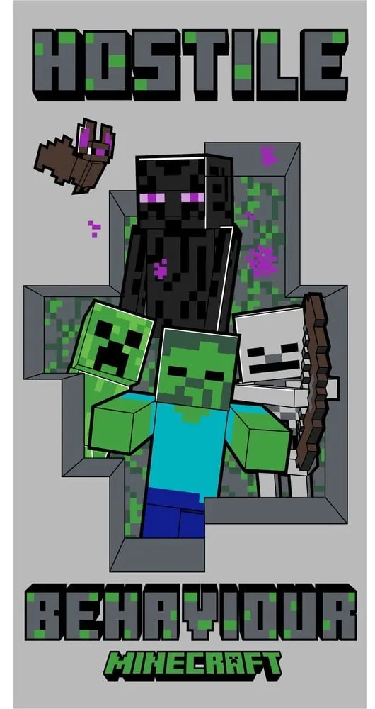 Szürke pamut gyerek fürdőlepedő 70x140 cm Minecraft Hostile Behaviour – Jerry Fabrics