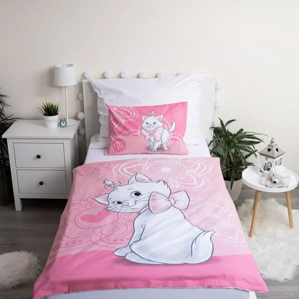 Rózsaszín pamut gyerek ágyneműhuzat babaágyhoz 100x135 cm Marie Cat – Jerry Fabrics