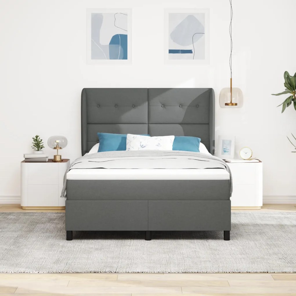Boxspring Ágy Matrac Készlettel - Sötétszürke, 160x200 cm Szövet