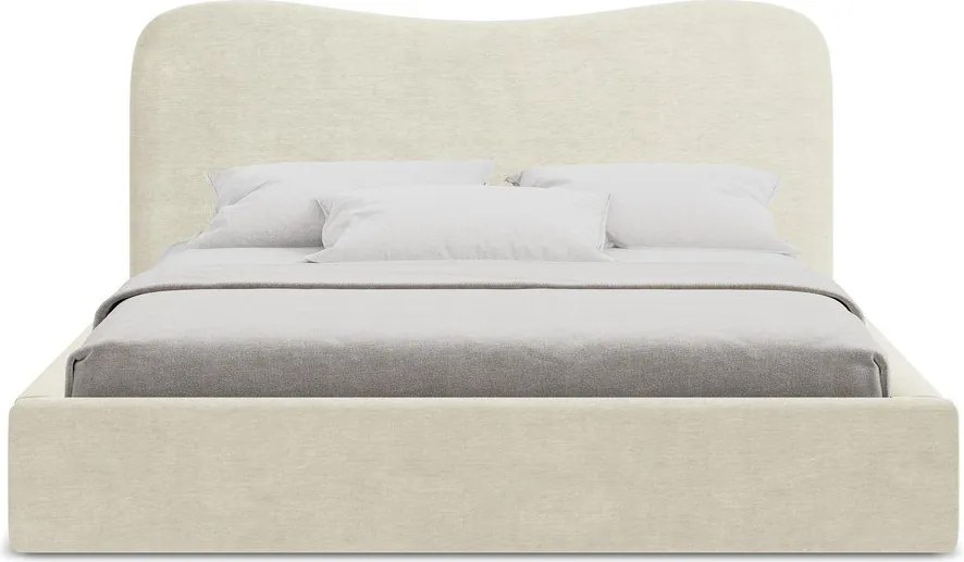 Bézs kárpitozott ágyneműtartós franciaágy ágyráccsal 160x200 cm Kahai – Makamii