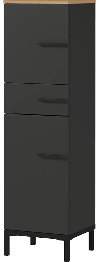 Sötétszürke fürdőszoba szekrény tölgyfa dekorral 34x123 cm Yonkers - Germania