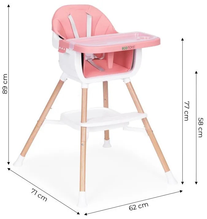 Gyerek etetőszék 2 az 1-ben rózsaszín