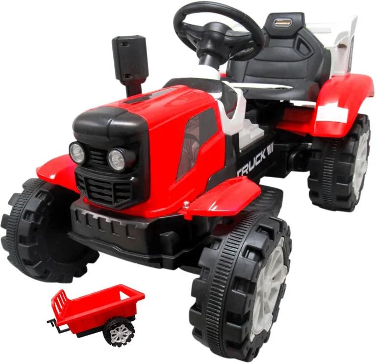 Elektromos ráülős traktor gyerekeknek, világítással, utánfutóval, piros