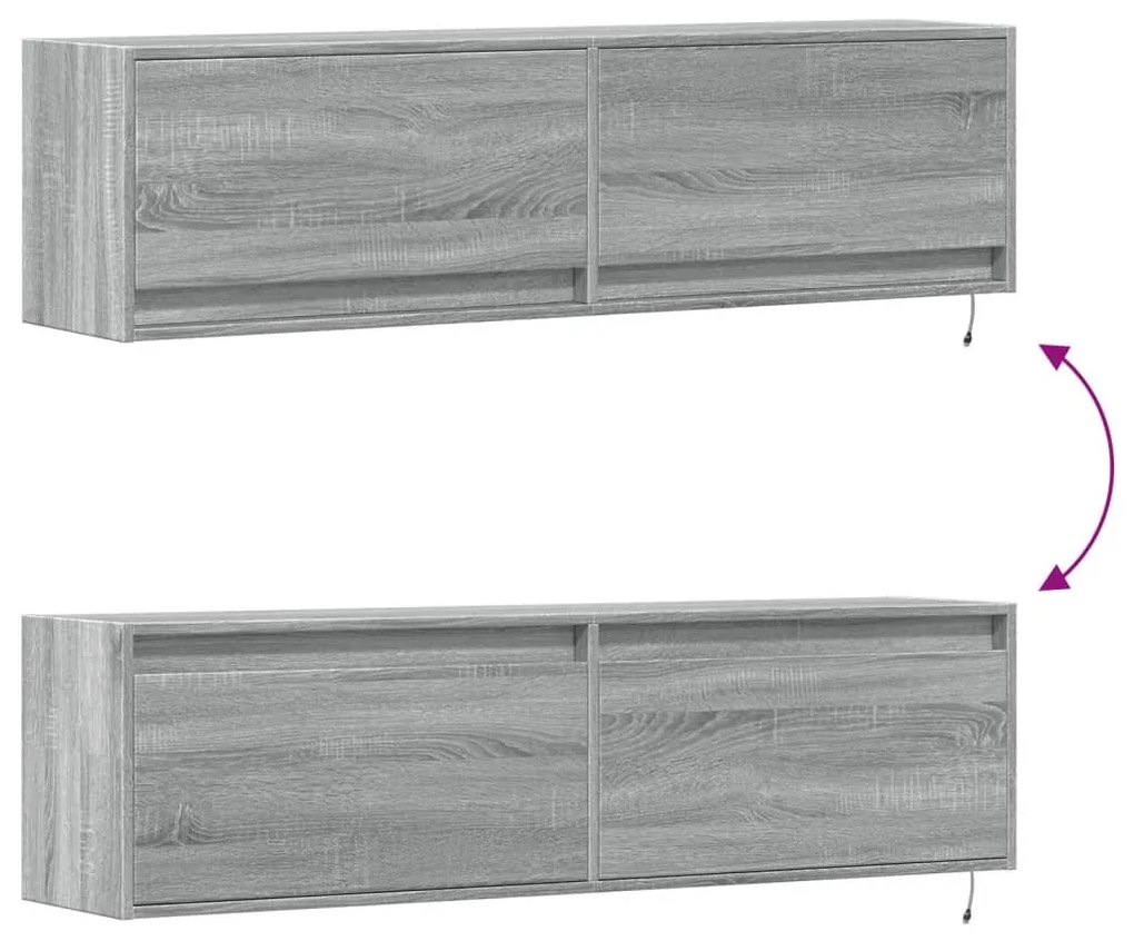 szürke sonoma színű fali TV-szekrény LED-ekkel 140 x 31 x 38 cm