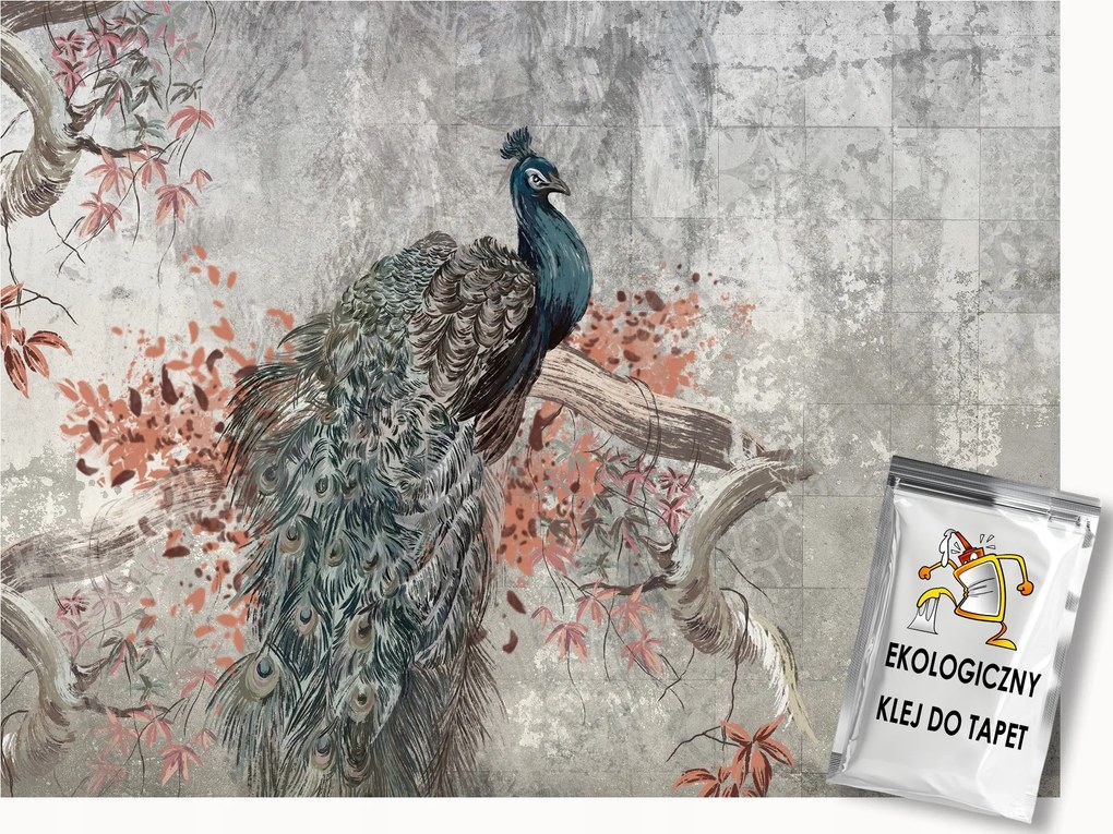 Fotótapéta Flizelina Fal Beton Festmény Falikép Madár Páva 250x175 ragasztó
