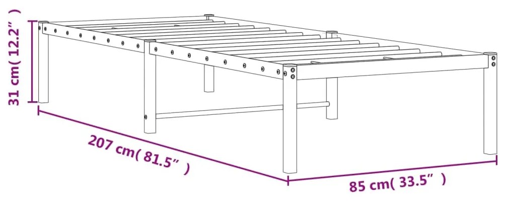 fekete fém ágykeret 80 x 200 cm