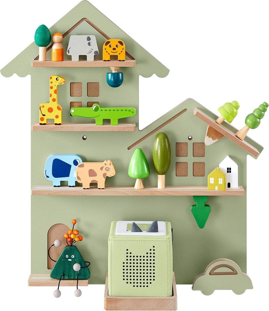 Toniebox polc, fali polc 35 figurának, gyermek polc, zöld