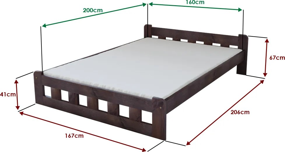 Naomi magasított ágy 160x200 cm, diófa Ágyrács: Léces ágyrács, Matrac: Coco Maxi 20 cm matrac