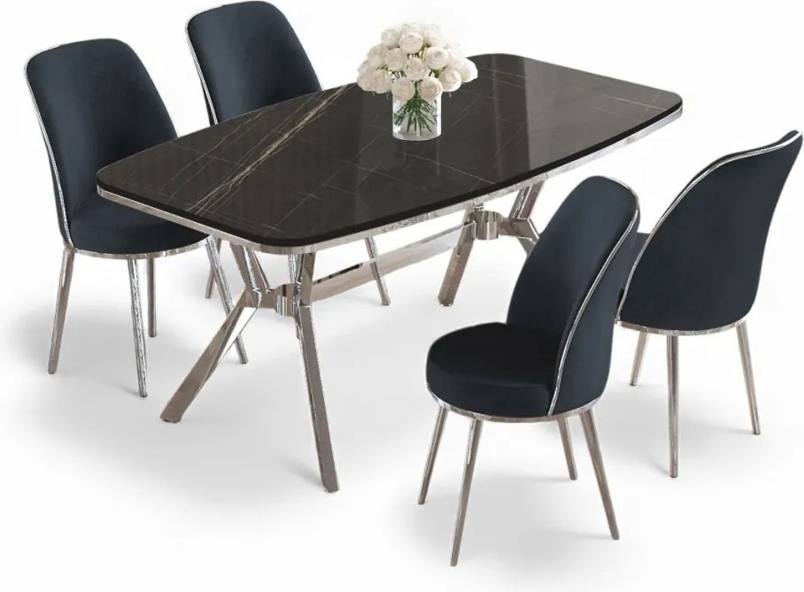 Lena étkezőgarnitúra, fekete márvány-króm, 160 cm – TR240CHR2875