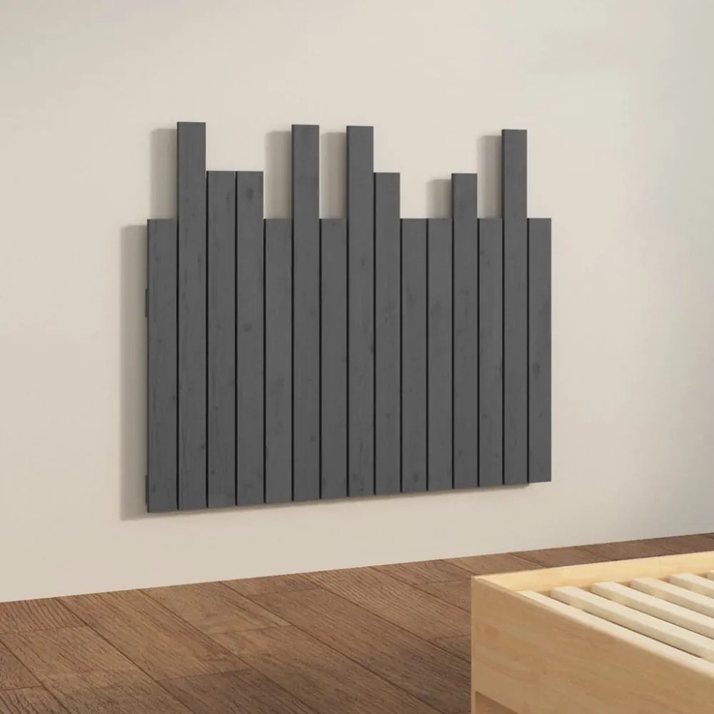 szürke tömör fenyőfa fali fejtámla 95,5 x 3 x 80 cm