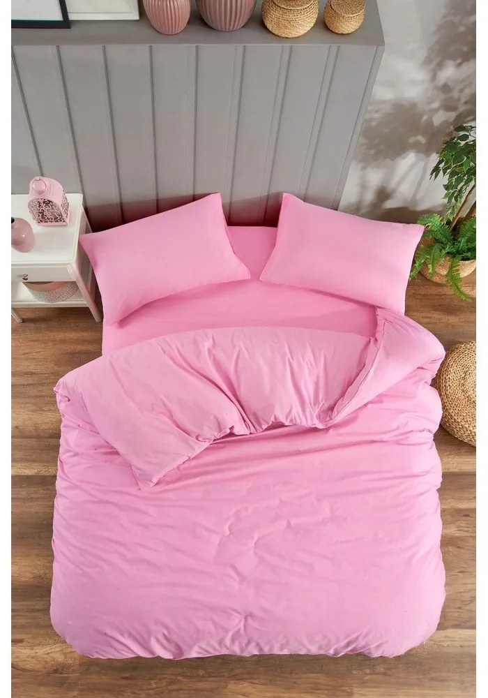 Rózsaszín háromrészes egyszemélyes hosszabbított ágyneműhuzat lepedővel 160x220 cm Classic – Mila Home