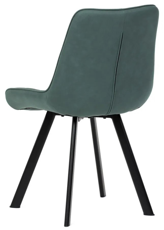 Scaun de sufragerie, tapițerie din material verde, efect piele periată, picioare din metal negru