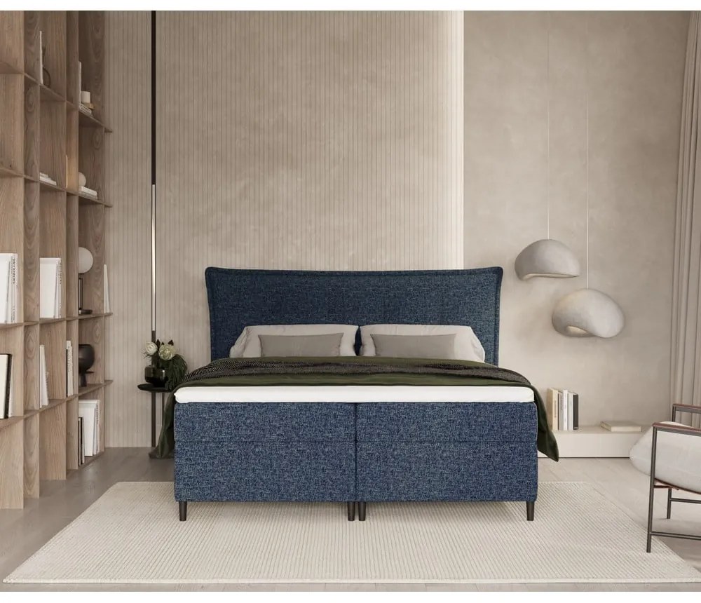 Sötétkék ágyneműtartós boxspring ágy 160x200 cm Sinai – Maison de Rêve