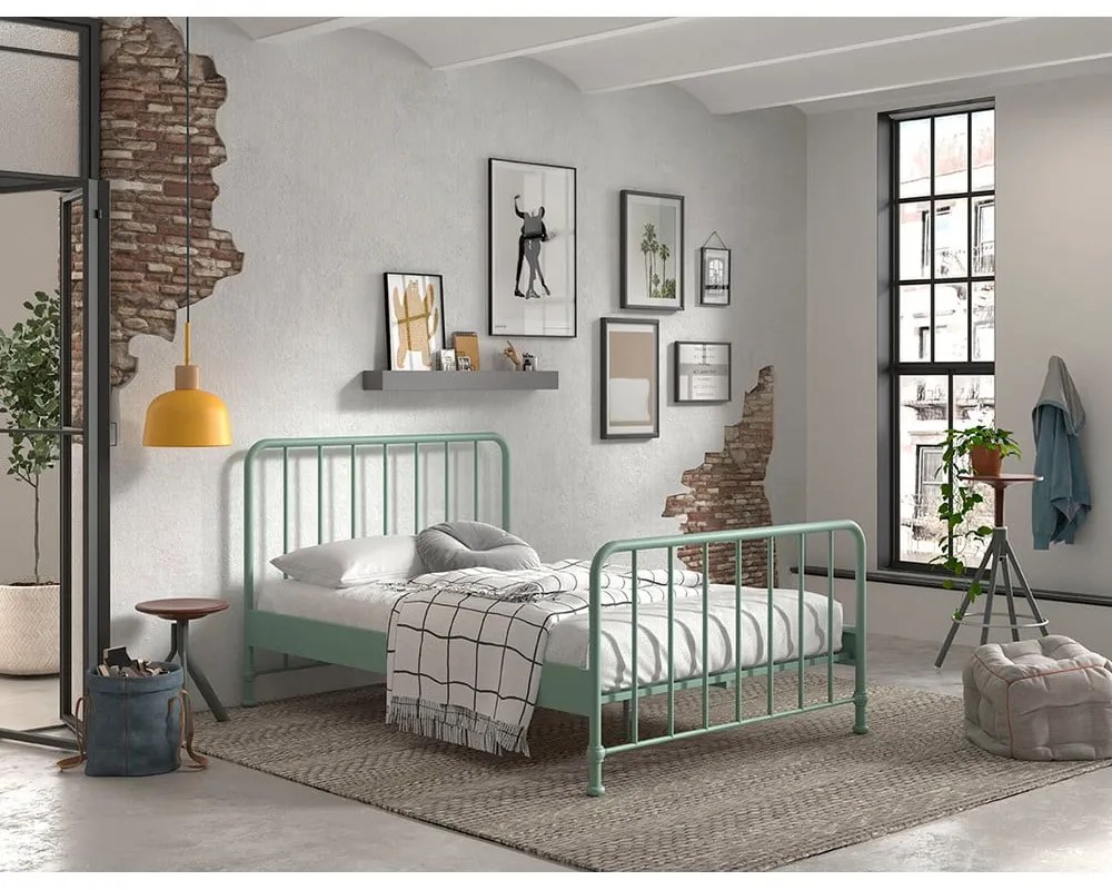 Zöld fém egyszemélyes ágy ágyráccsal 140x200 cm BRONXX – Vipack