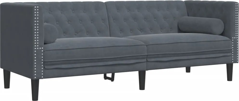 vidaXL 3 személyes sötétszürke bársony Chesterfield kanapé párnákkal