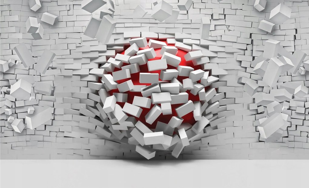 Flizelin fotótapéta Piros gömb fehér téglán kontraszt 416x254 +ragasztó