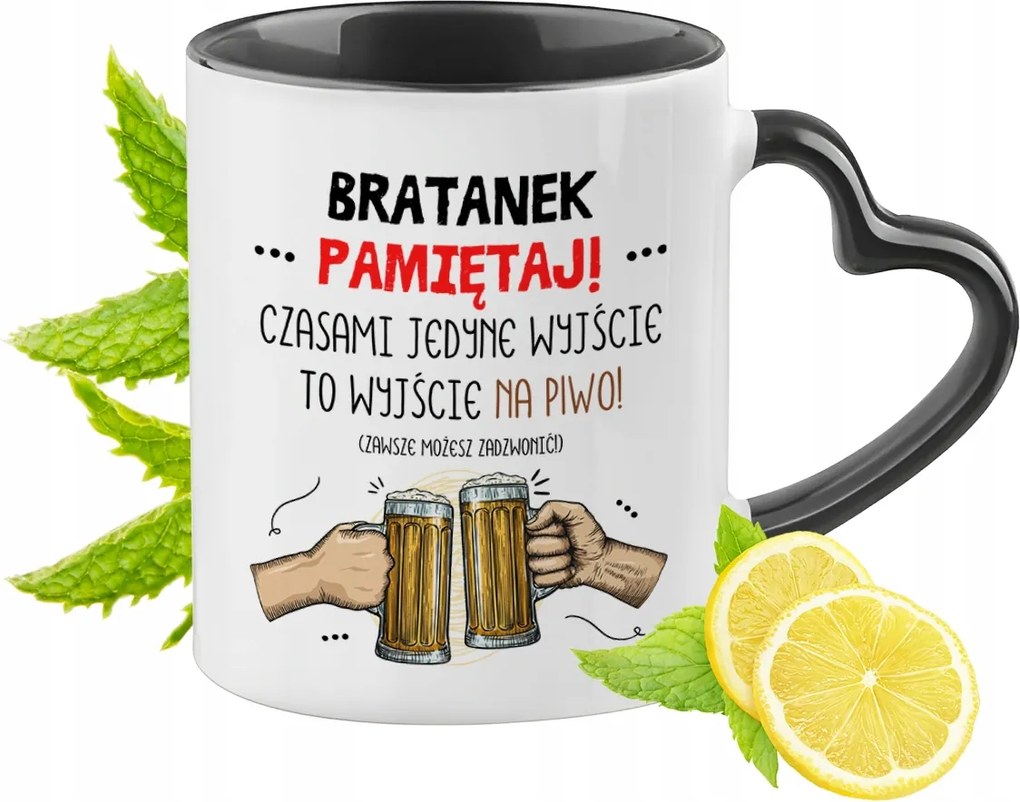 Unokaöcsémnek Fekete Bögre Szív Alakú Füllel Ajándék Nyomtatott