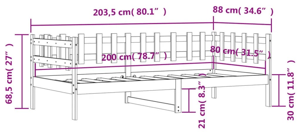 fekete tömör fenyőfa kanapéágy 80 x 200 cm