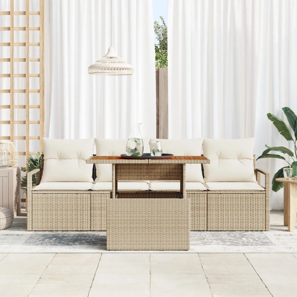 5 darabos kert kanapé szett párnákkal bézs poly rattan