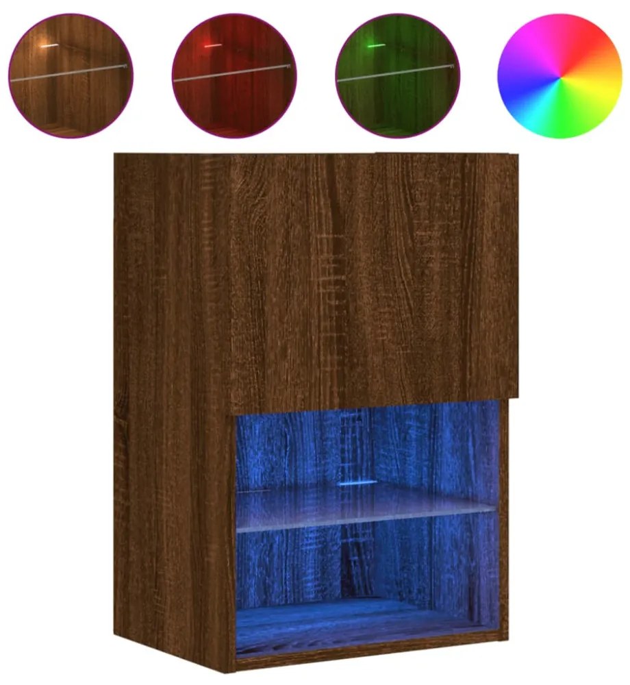 2 db barna tölgy színű TV-szekrény LED-ekkel 40,5 x 30 x 60 cm