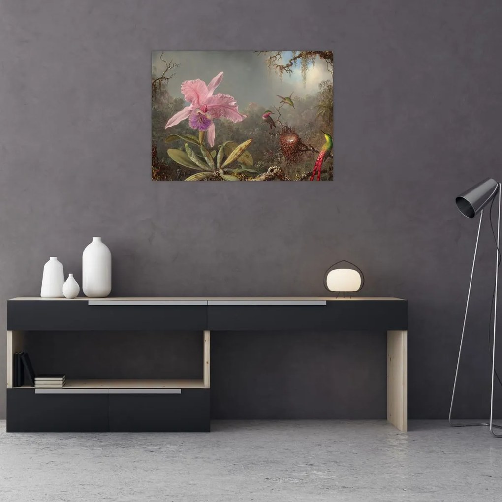 Kép - Martin Johnson Heade, Cattleya Orchid and Three Hummingbirds, reprodukciók (70x50 cm)