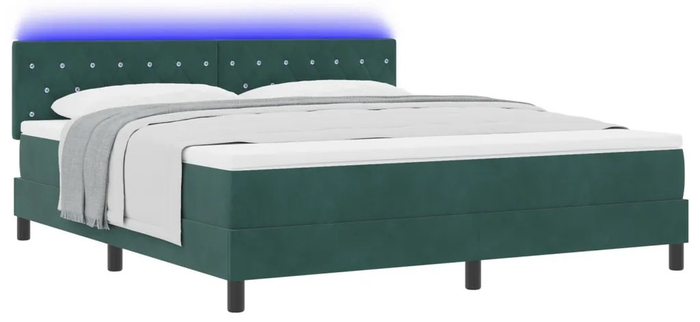 Boxspring Ágy Matrac &amp; LED Sötét Zöld 180x200 cm Bársonyos