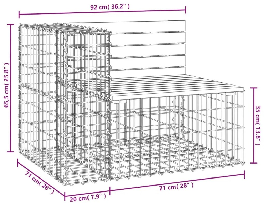 tömör impergnált fenyőfa gabion kerti pad 92x71x65,5 cm