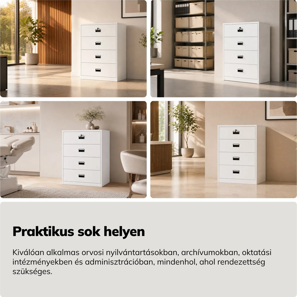 Fém kartotékszekrény, fehér, 900x1320x600 mm: SARA XL V4