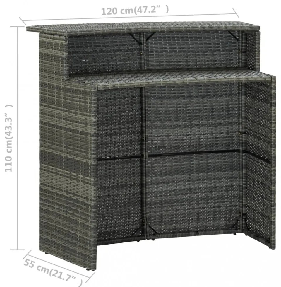 szürke polyrattan kerti bárasztal 120 x 55 x 110 cm