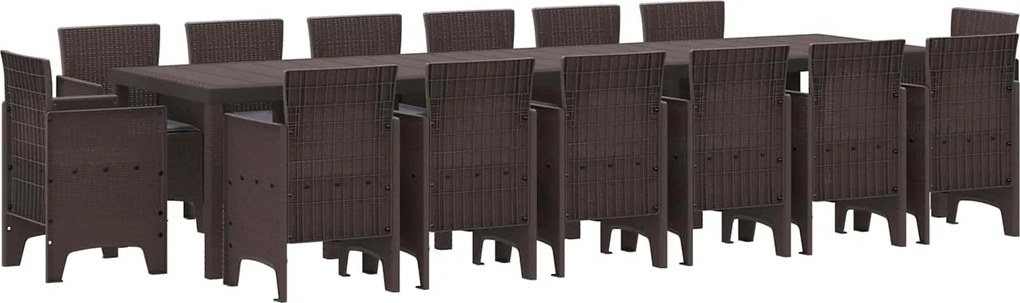 vidaXL Kert étkező szett 15 pcs Barna Polt rattan