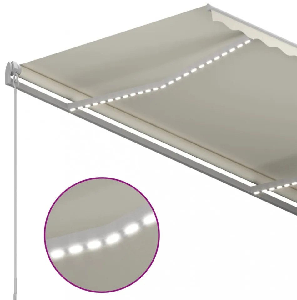 krémszínű kézzel kihúzható LED-es napellenző 3 x 2,5 m
