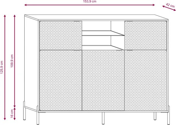 Komód 5 ajtós fehér / fehér magasfény színkombinációban LED világítással – DIAMOND DI03