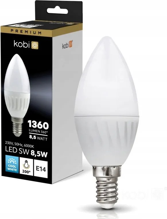 Led gyertya izzó E14 8,5W b.hideg 6000K 1360lm tejfehér C35 Premium
