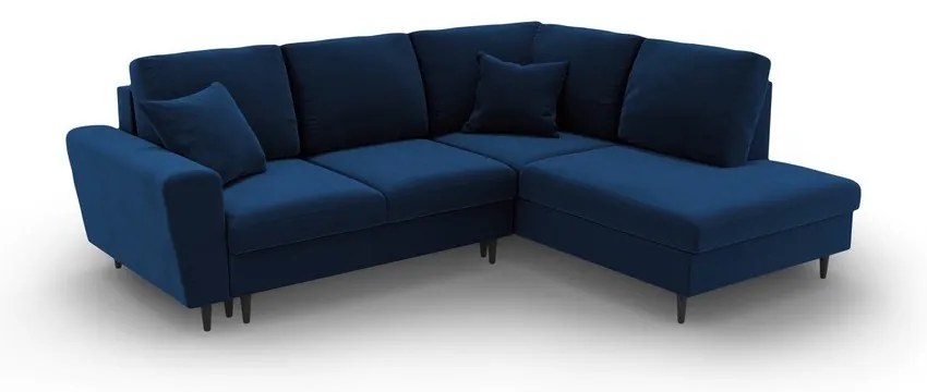 Kék bársony kinyitható tárolóhelyes sarokkanapé (jobb oldali-L alakú) Kyoto – Cosmopolitan Design