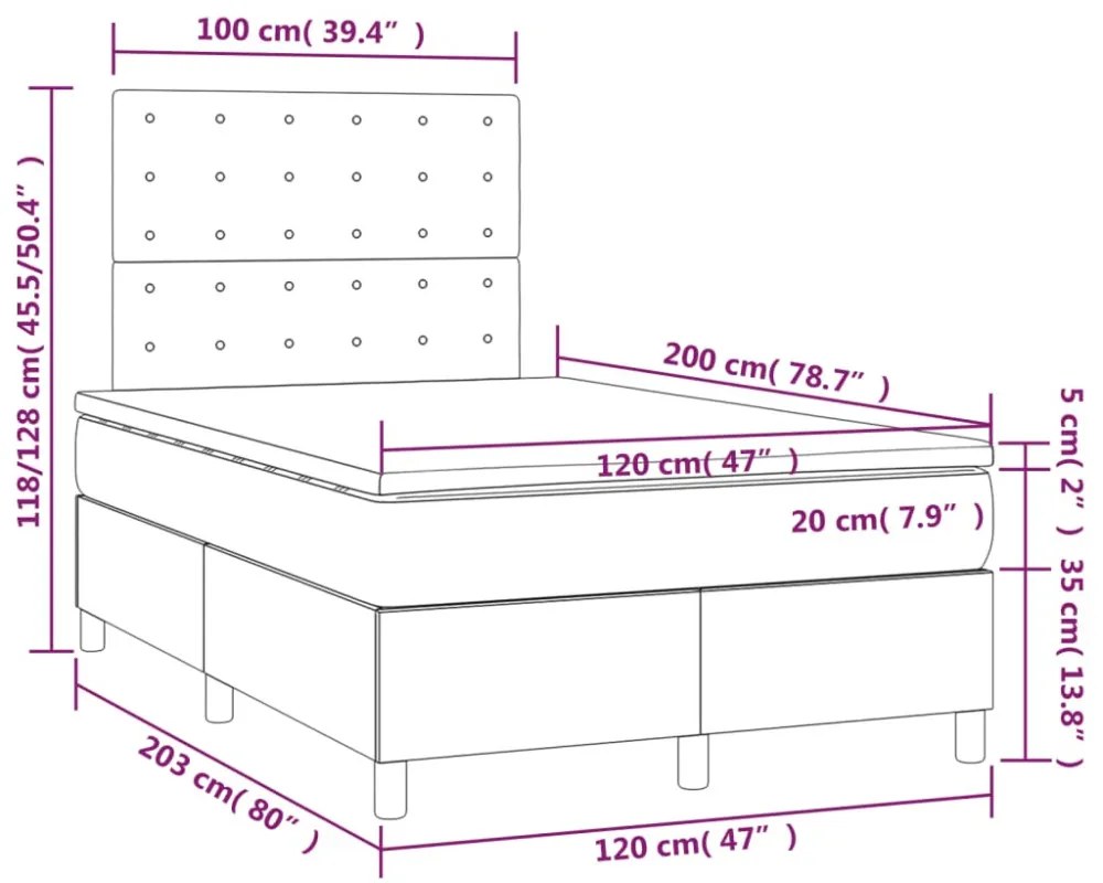világosszürke bársony rugós és LED-es ágy matraccal 120x200 cm
