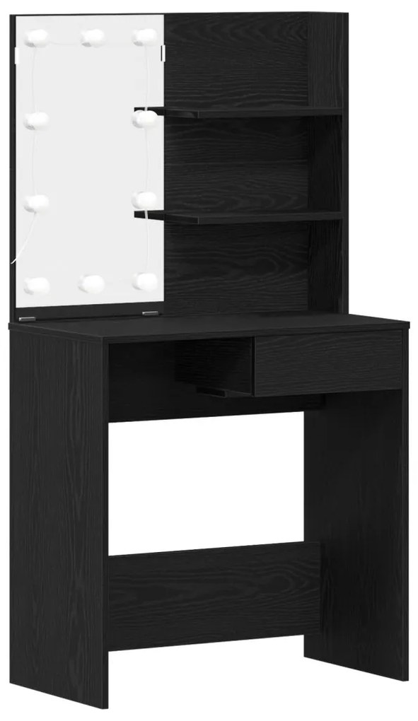 LED öltözködő asztal fekete tölgyből - 71x40x141 cm, mérnöki fából