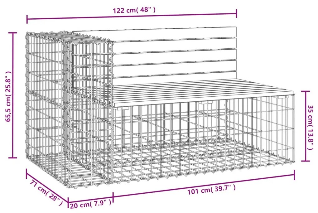 tömör duglászfenyő gabion kerti pad 122 x 71 x 65,5 cm